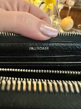 Balenciaga Black Leather Zip-Around Wallet with Silver Hardware